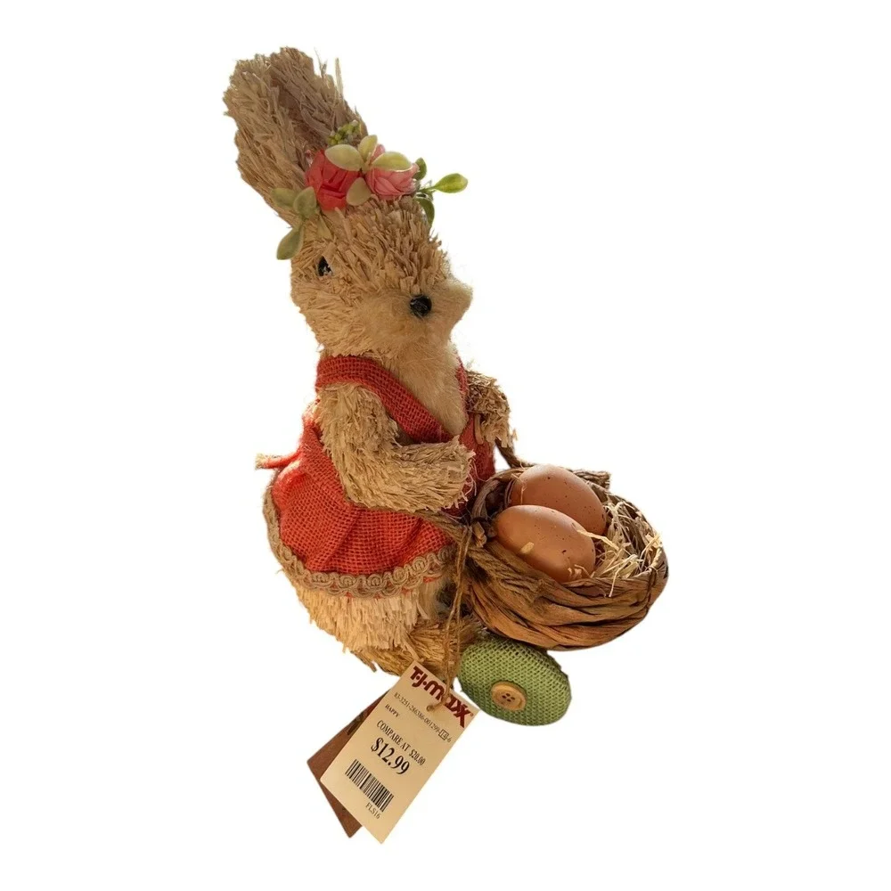 Primrose Vintage Easter Bunny Figurine Set Sisal Burlap 12